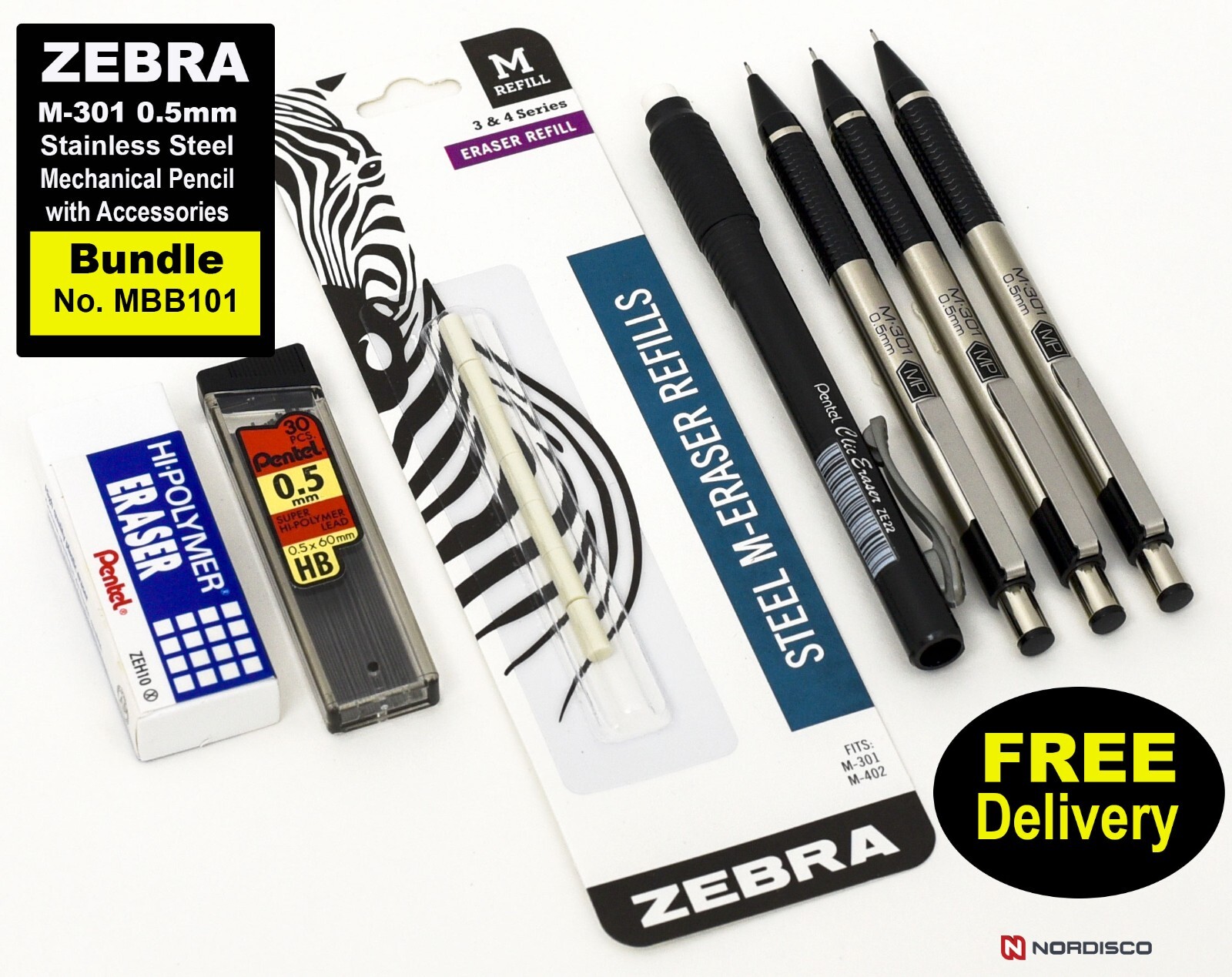 Zebra M-301 0.5mm Stainless Steel Mechanical Pencil with Lead
