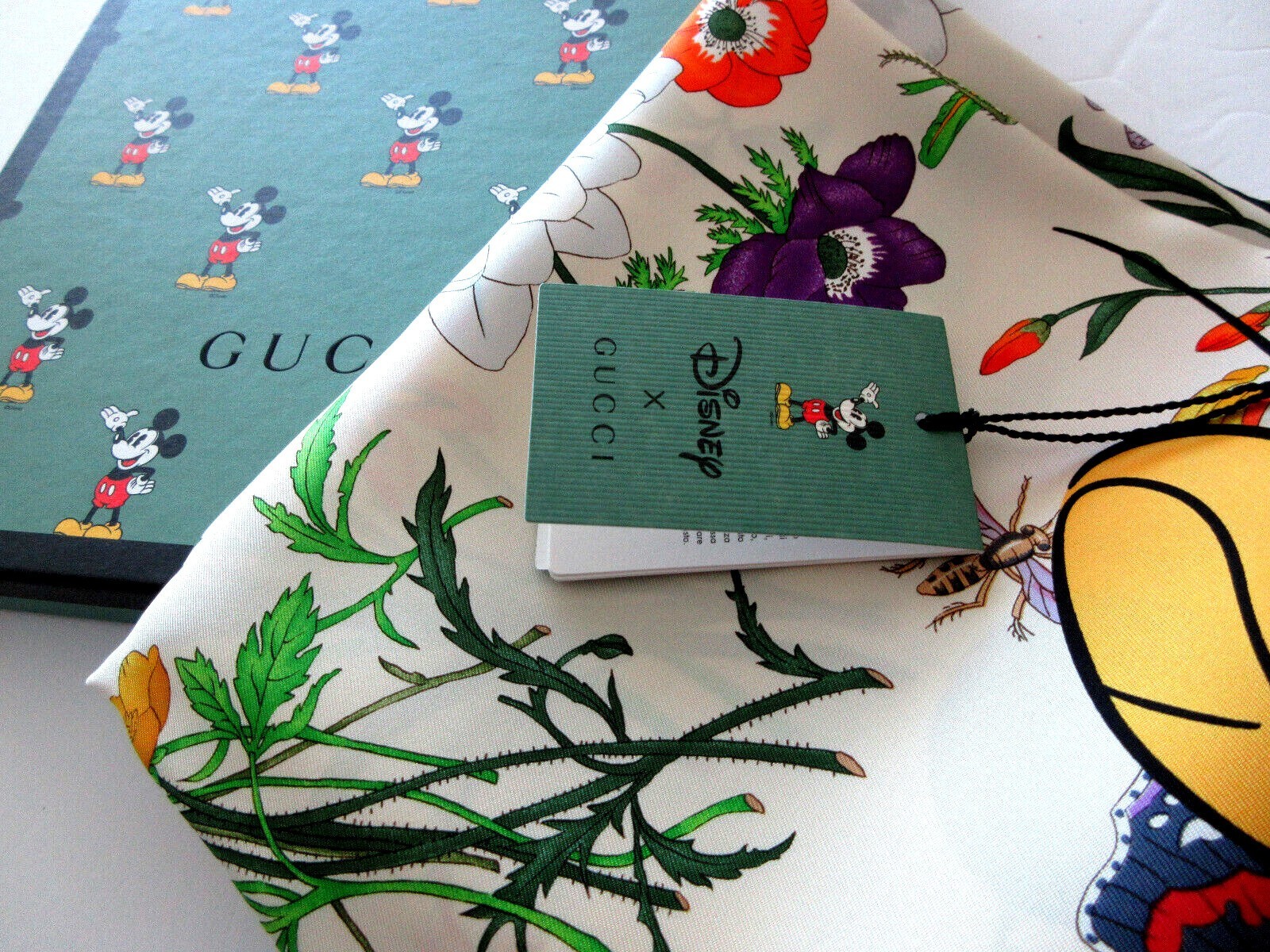 NWT 100% Authentic GUCCI X Disney Mickey Mouse Floral Print Silk