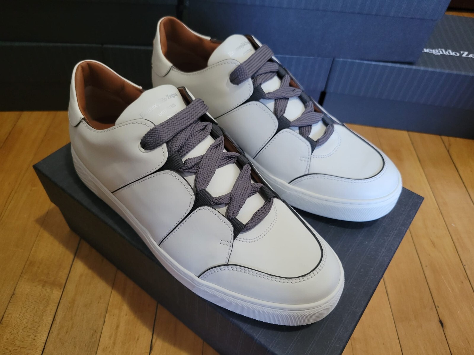 Ermenegildo Zegna Men's Tiziano in White Calfskin Leather Low-Top