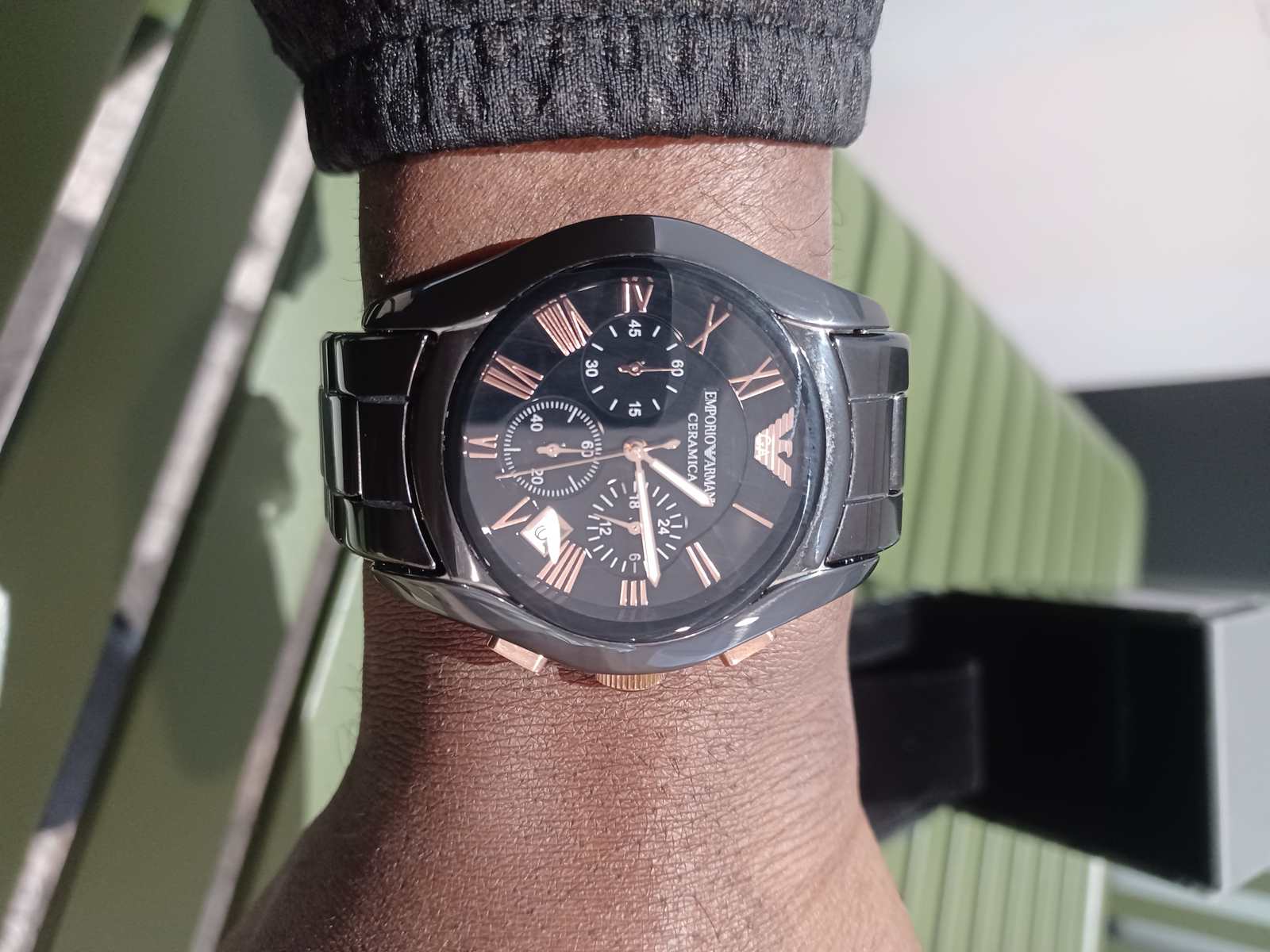 EMPORIO ARMANI Ceramica AR1410 Chronograph Date Black Dial Men's