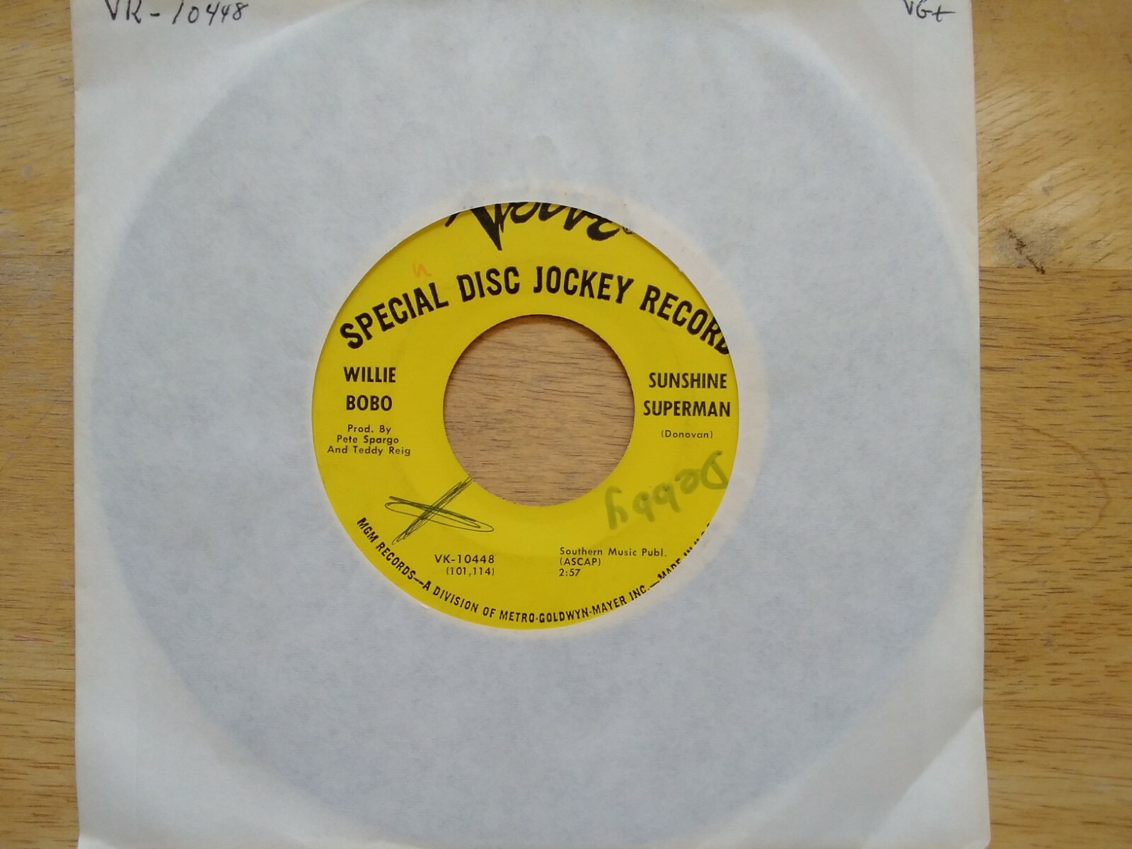 Willie Bobo 45rpm Single 7-inch Verve Records #VK-10448 Sunshine