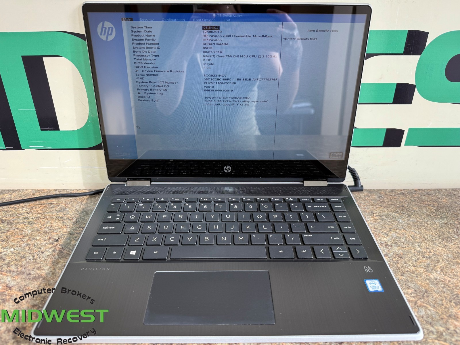 HP Pavilion x360 Convertible 14M-DH0XXX i3-8145U 2.10GHz 8GB 128GB