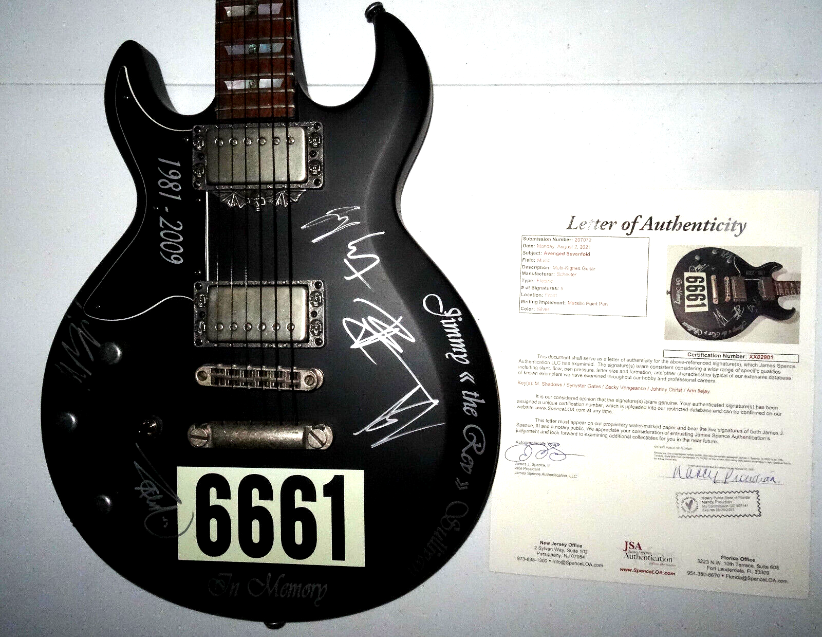AVENGED SEVENFOLD AUTOGRAPHED SCHECTER 6661 GUITAR THE REV TRIBUTE