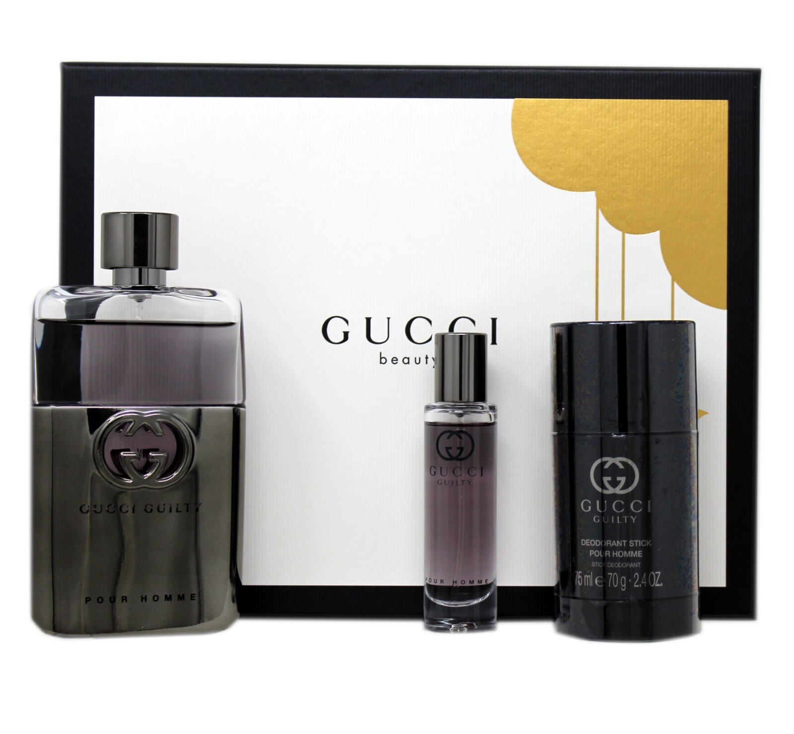 GUCCI GUILTY POUR HOMME 3 PIECE GIFT SET EAU DE TOILETTE SPRAY 90