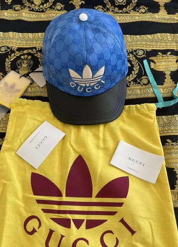 NEW Gucci x Adidas GG LOGO Supreme Baseball Cap Hat Blue Black