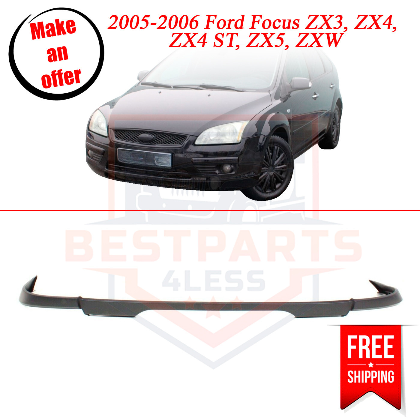 Front Valance lower primed for 2005-2006 Ford Focus ZX3, ZX4, ZX4
