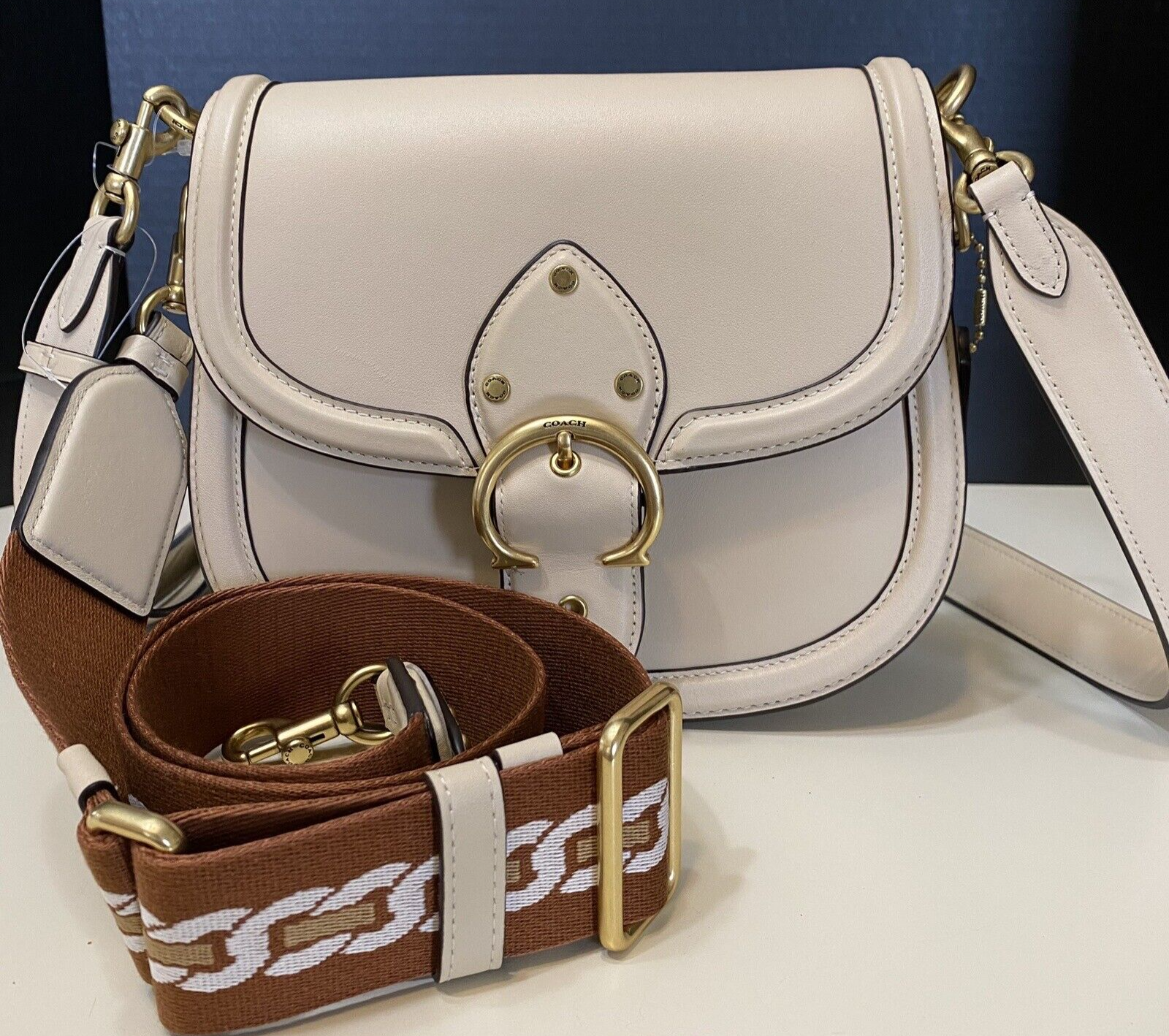 Coach Beat Saddle Bag Crossbody IVORY Leather TWO STRAPS NEW $550