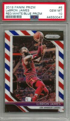 LeBron James 18/19 Panini Prizm Red-White-Blue Prizm PSA 10 Gem