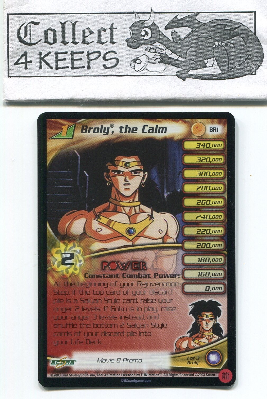 Score Dragon Ball Z TCG Broly the Calm Movie Promo #BR1 Near Mint