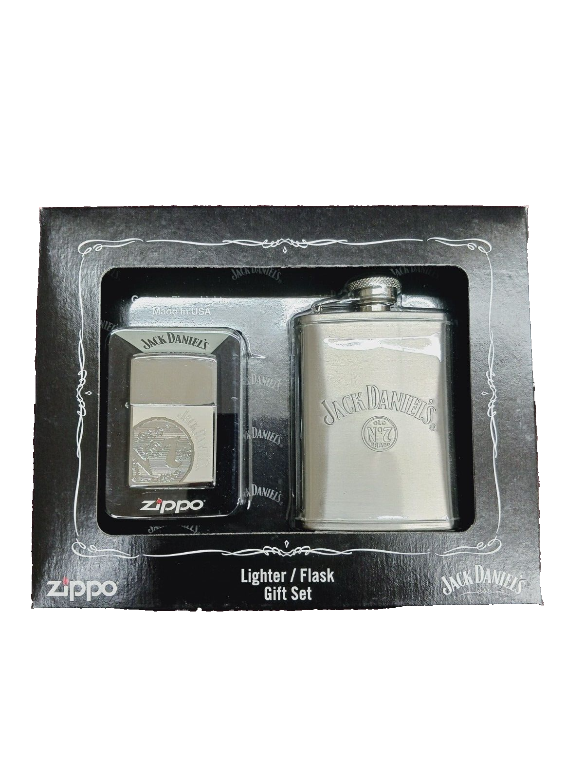 Zippo 24652 Jack Daniel's Lighter & Flask Gift Set High Polish