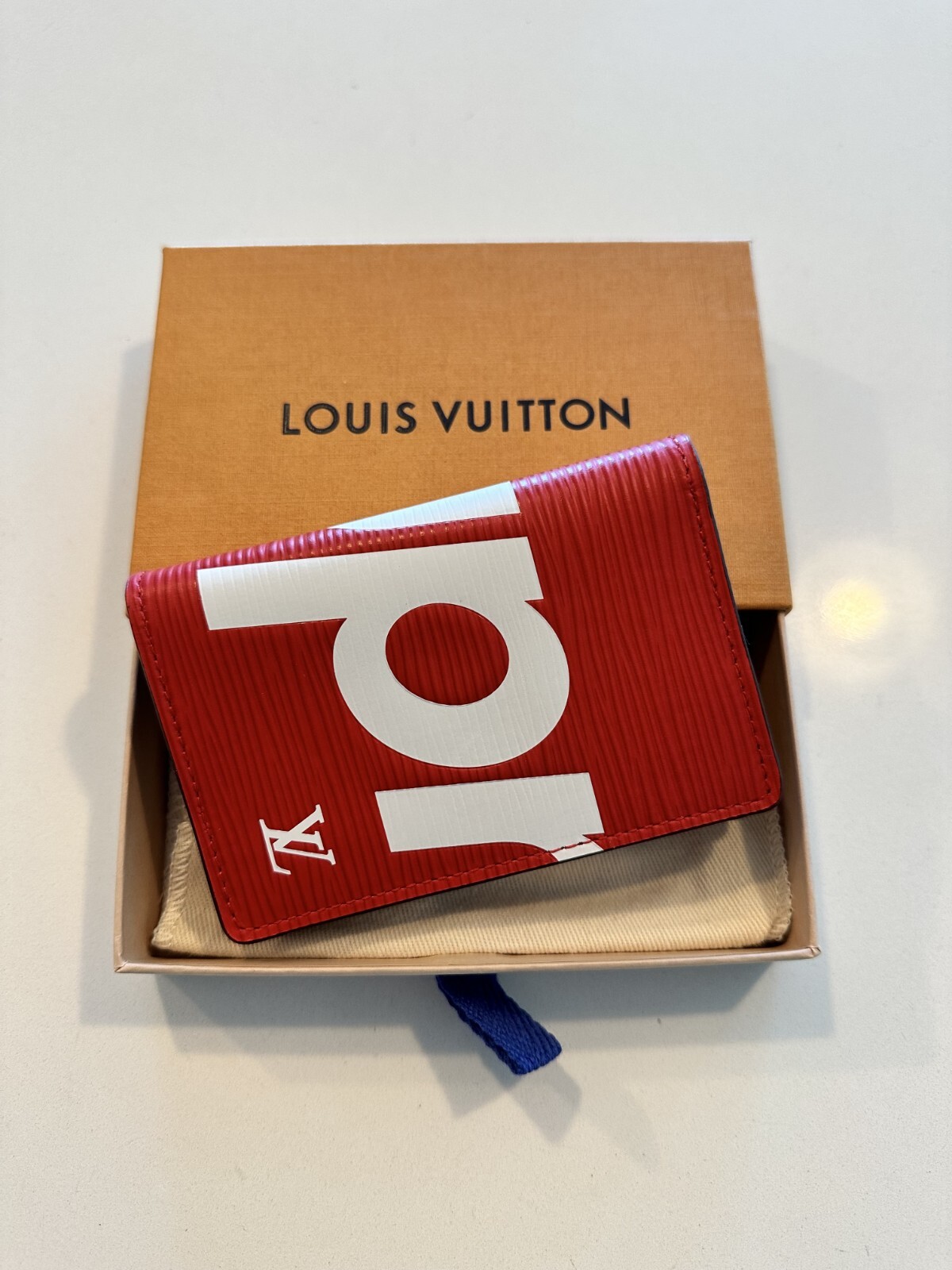NEW - Louis Vuitton x Supreme Red White Epi Leather Logo Pocket