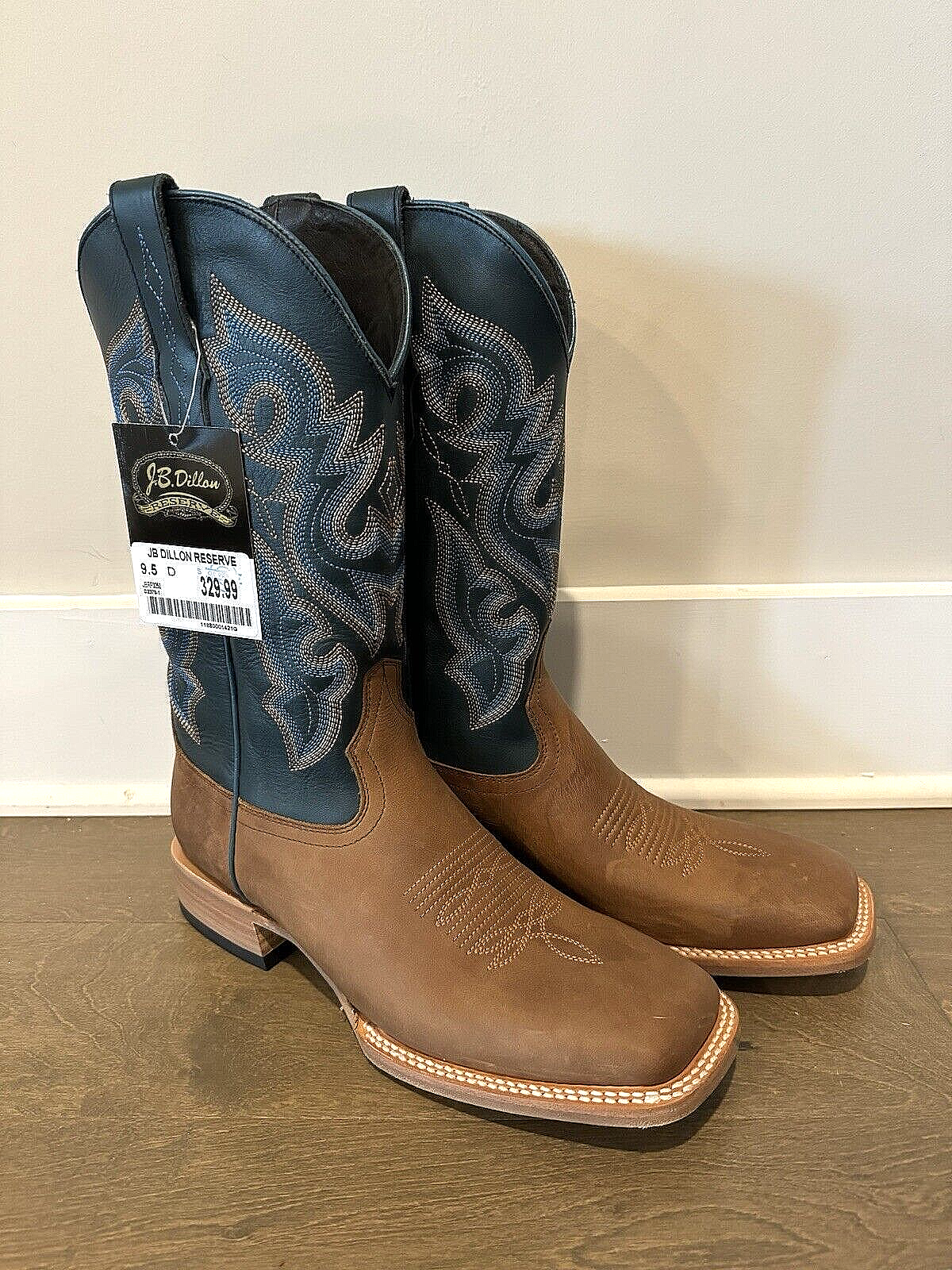 NEW J.B. Dillon Reserve Mens Cowboy Boots Size 9.5 D Teal Tan