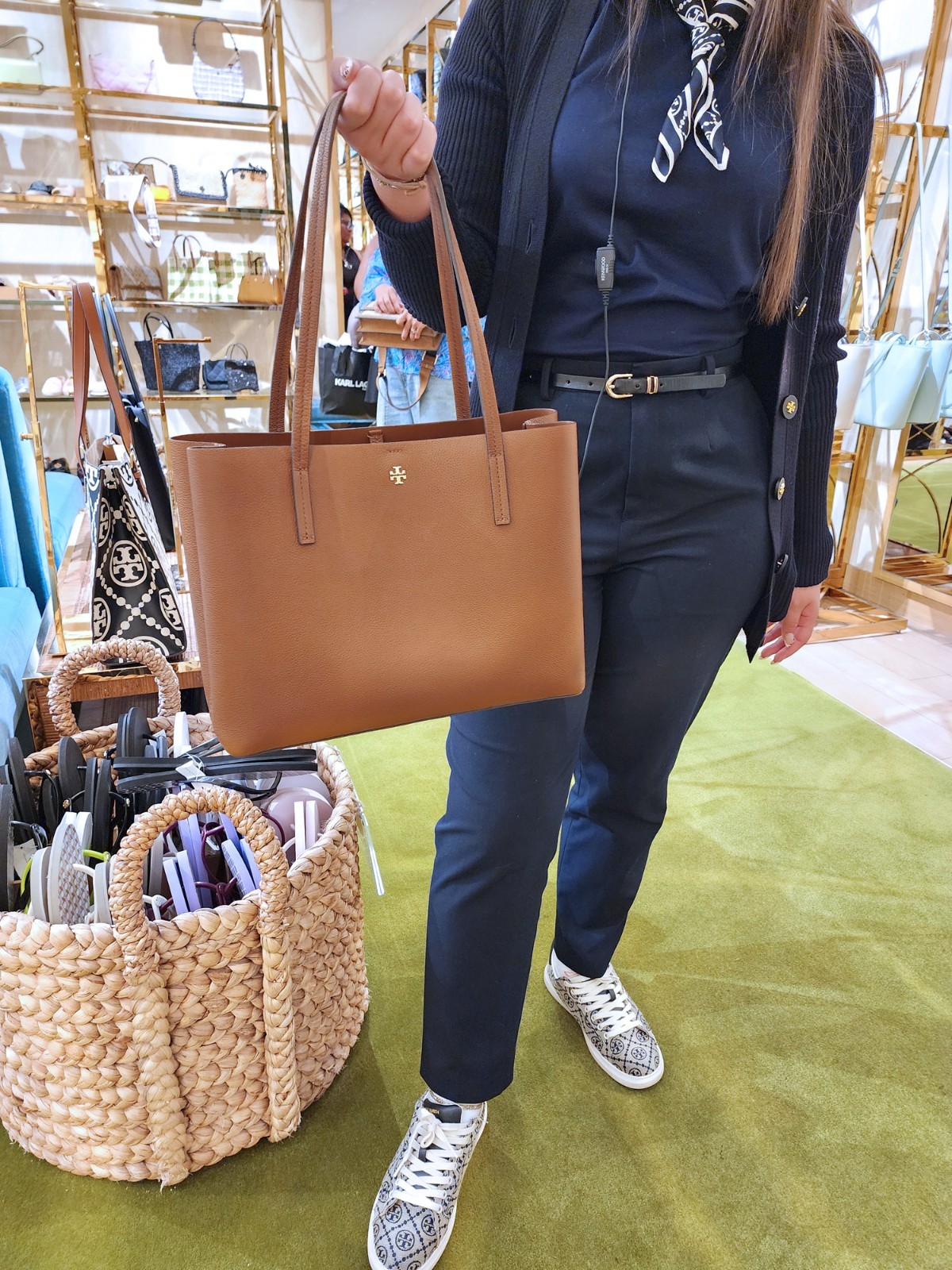 Tory Burch BLAKE Brown Pebbled Leather Medium Center Zip Tote