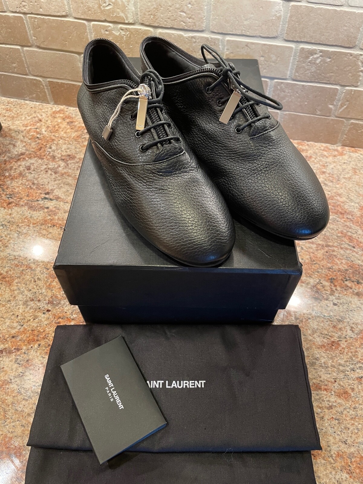 Yves Saint Laurent Black Leather Japanese Style Lace up Shoe, Size