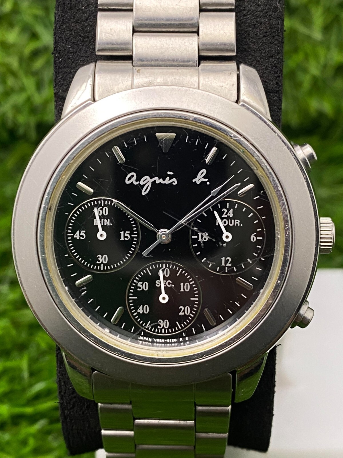 Agnes B Chronograph Watch V654-6100 Black Steel seiko Mens Watch