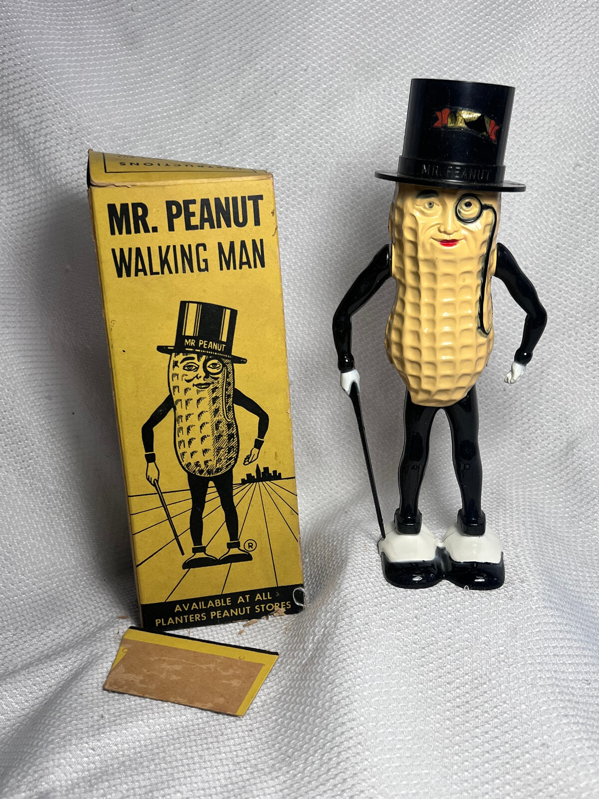 Vtg Working Planters Nuts Mr. Peanut Walking Man Wind Up Toy With