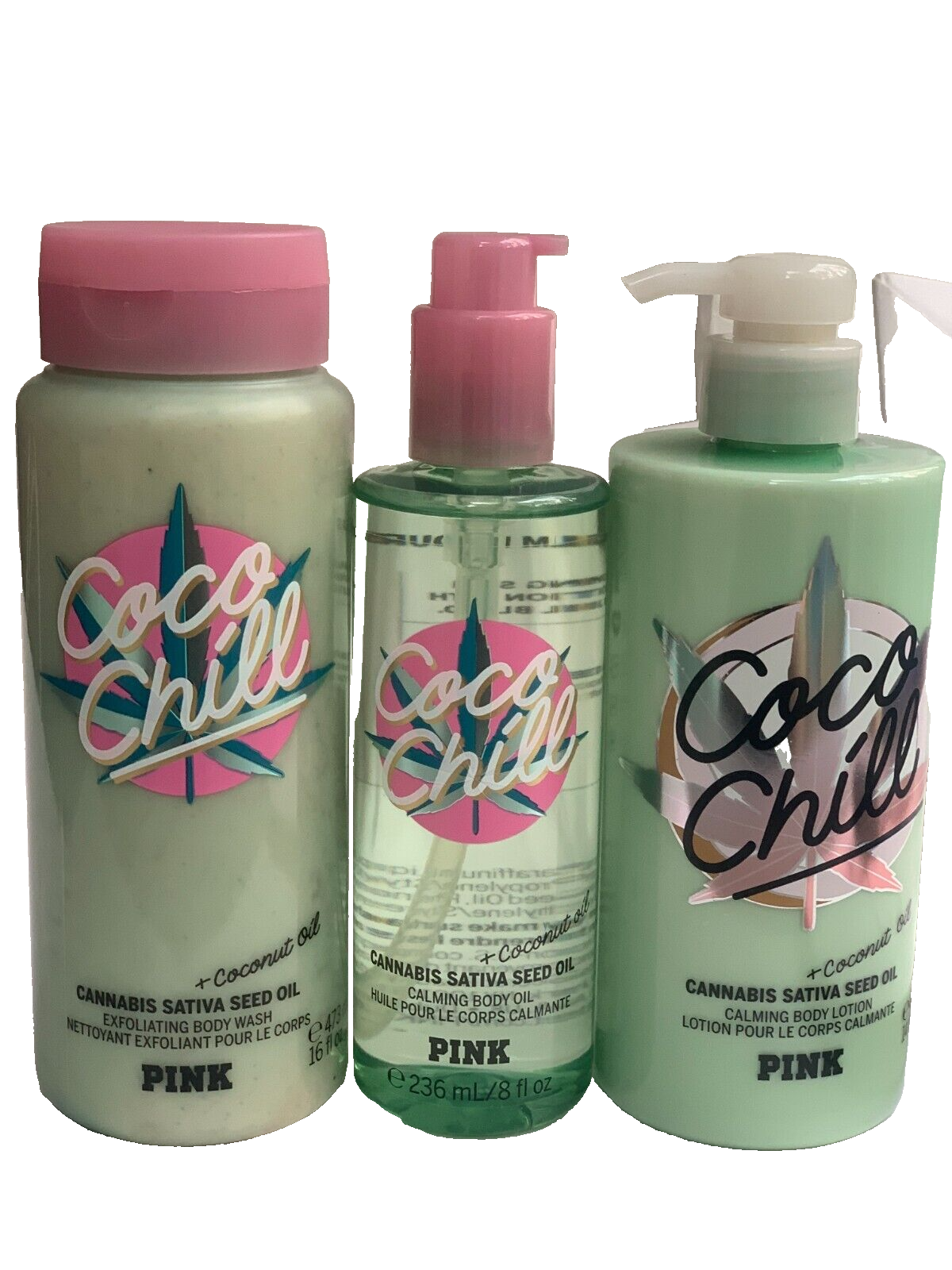 Victoria's Secret PINK COCO CHILL Body Care 3pc Body ( Wash, Oil