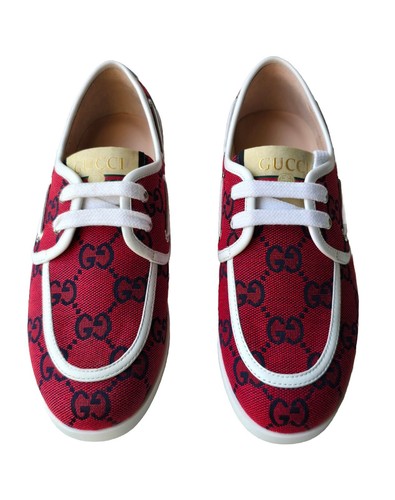 Gucci Kids Boys Red Blue GG Logo Boat Shoes Size EU 30 US 12.5