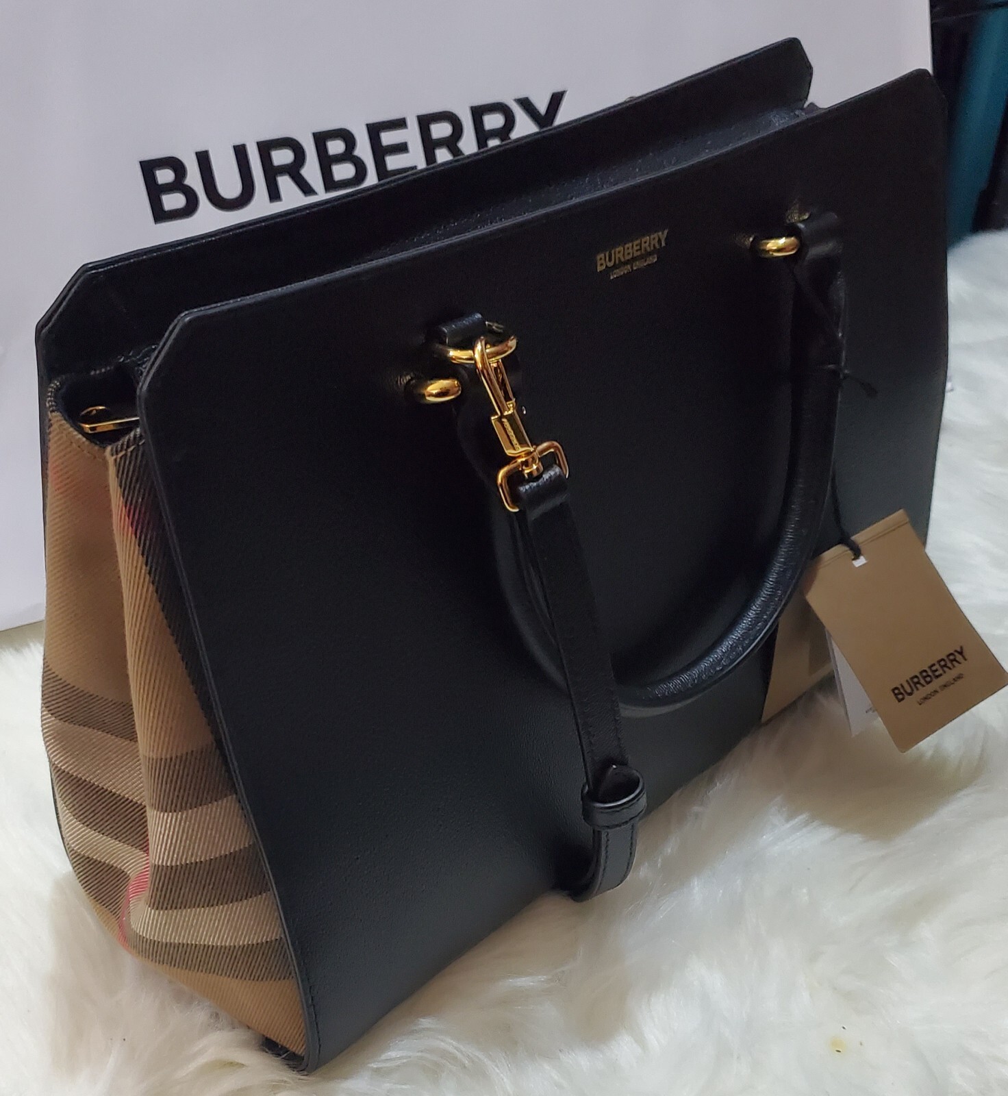 Burberry Banwell House Check Leather Shoulder Bag Black NWT | eBay