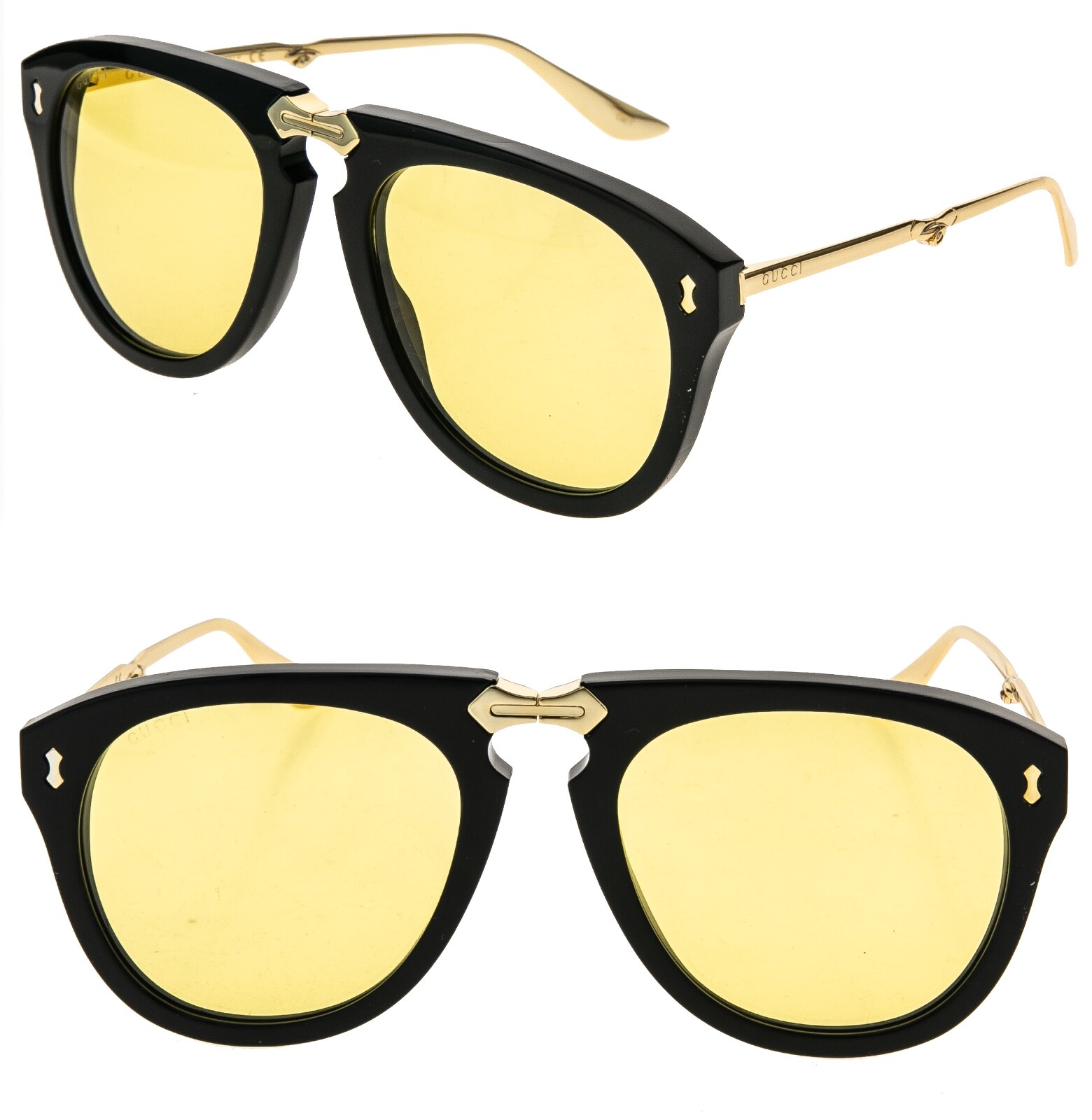 GUCCI 0305 AUTHENTIC Gold Black Yellow Foldable Aviator Sunglasses