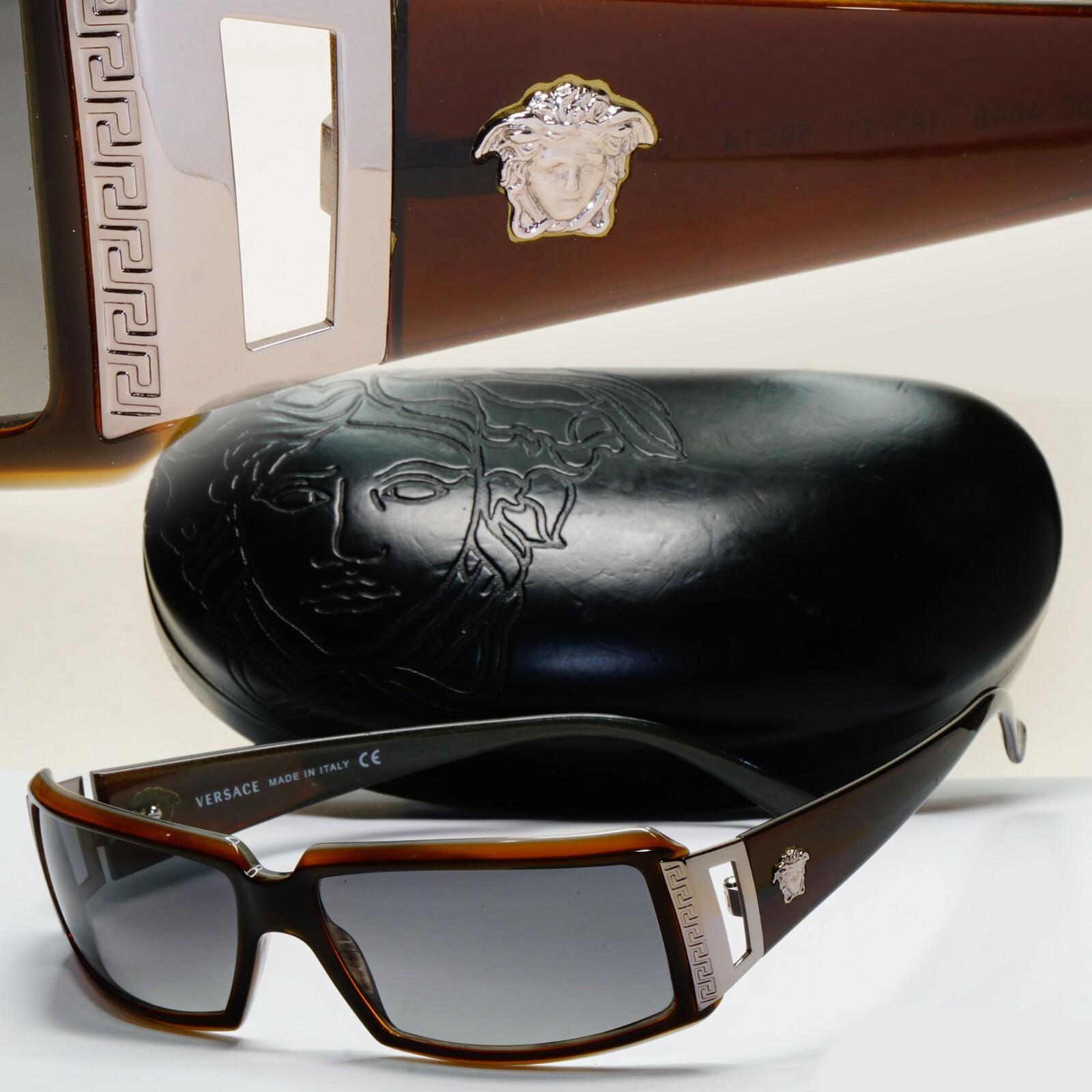 Versace Sunglasses 2004 Vintage Rectangle Wrap Brown Grey MOD 4048