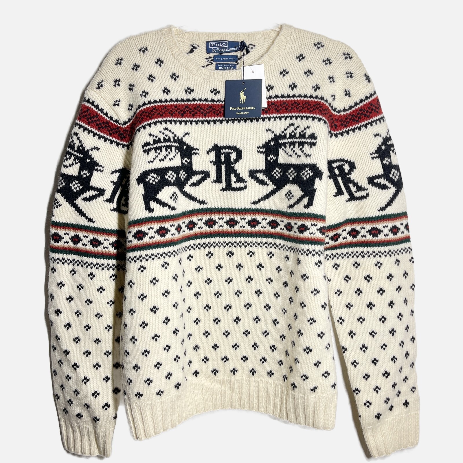 NWT Vtg 90s Polo Ralph Lauren Sweater Hand Knit 100% Lambs Wool