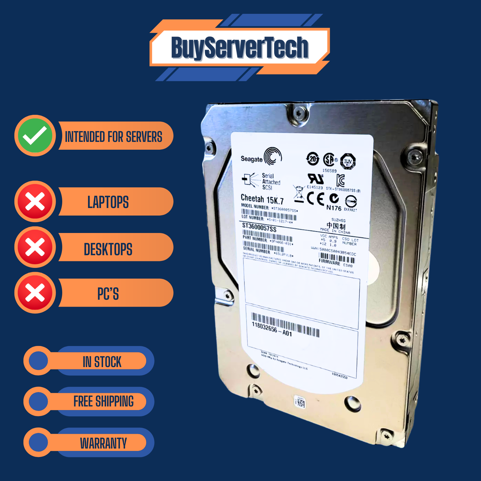 Seagate Cheetah 15K.7 ST3600057SS 600GB 15K 16MB SAS 6Gb/s 3.5