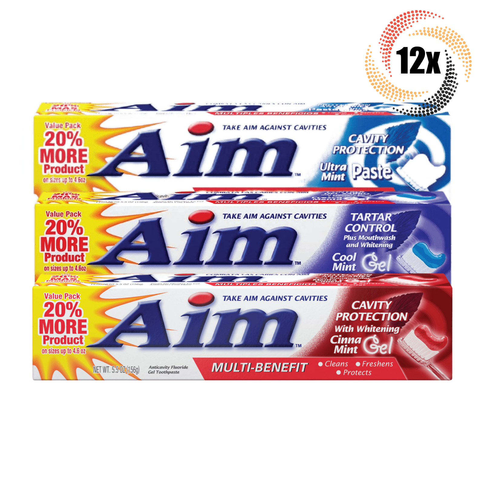 12x Packs AIM Multi Benefit Variety Mint Gel Toothpaste | 5.5oz