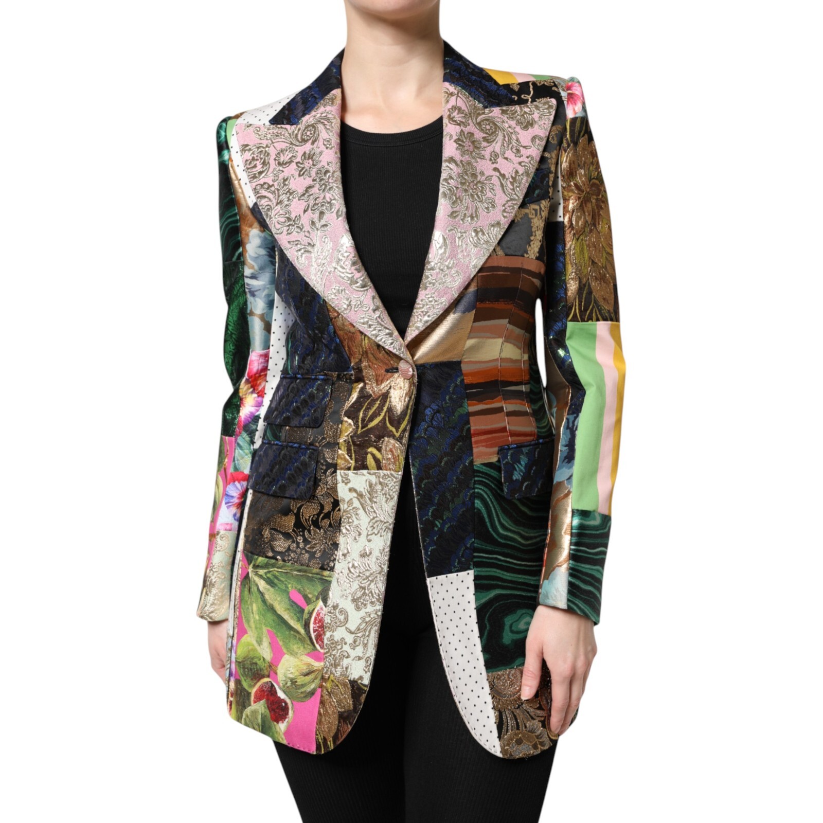 DOLCE & GABBANA Jacket Multicolor Floral Patchwork Jacquard IT36