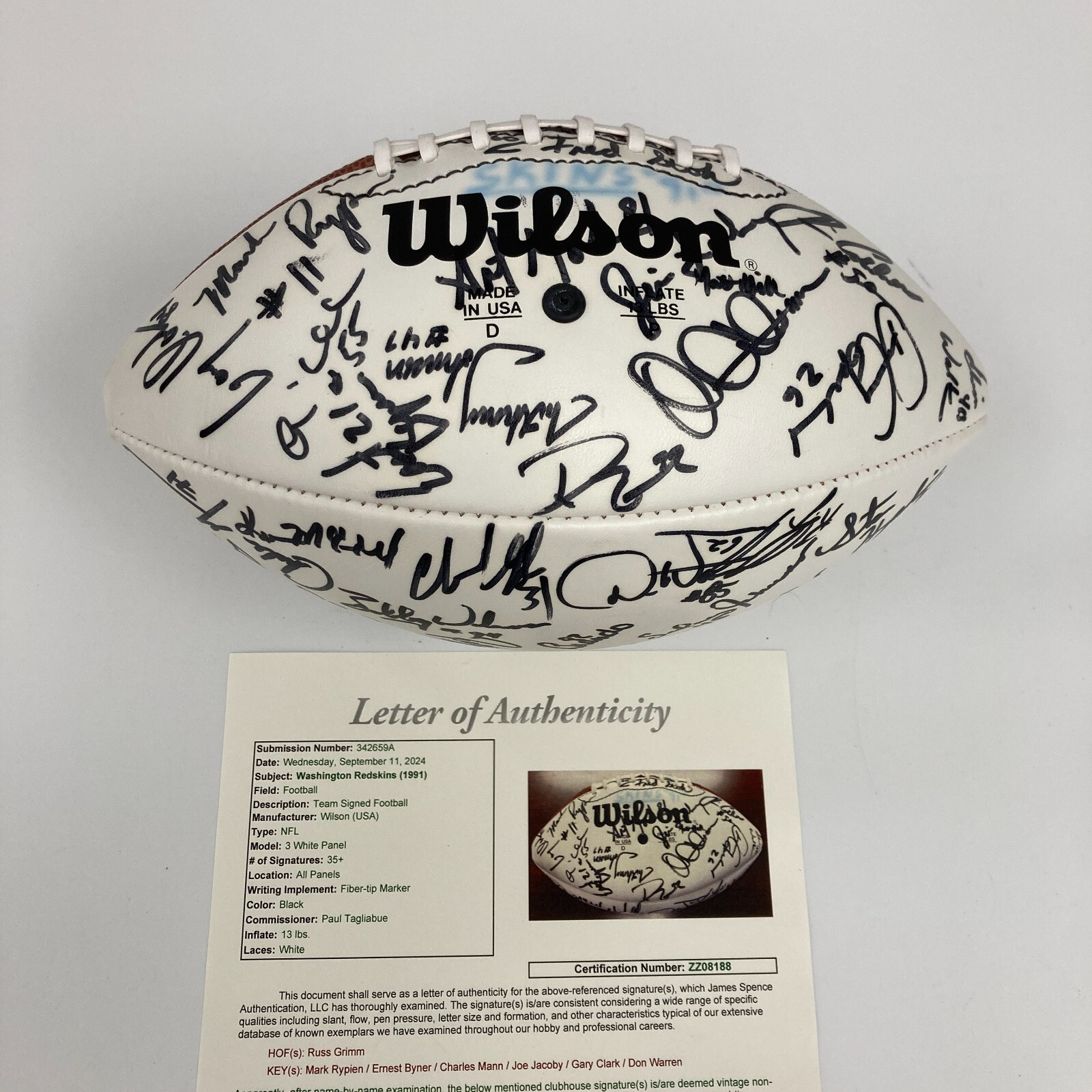 1991 Washington Redskins Super Bowl Champs Team Signed Football