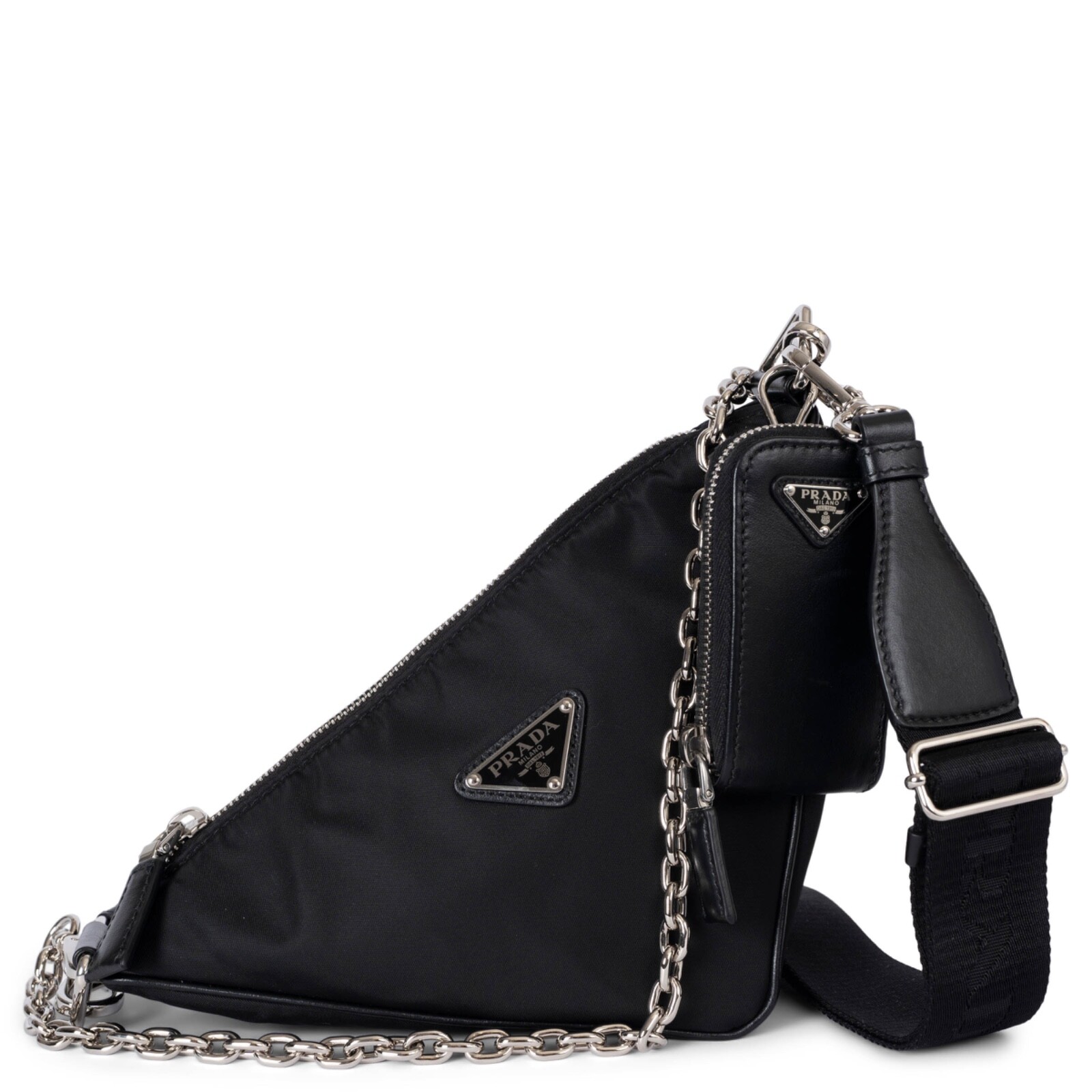 70602 auth PRADA black nylon TRIANGLE SMALL RE-NYLON Crossbody Bag