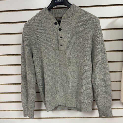 Eddie Bauer Knit Sweater Mens Medium Gray Ribbed Knit Cotton