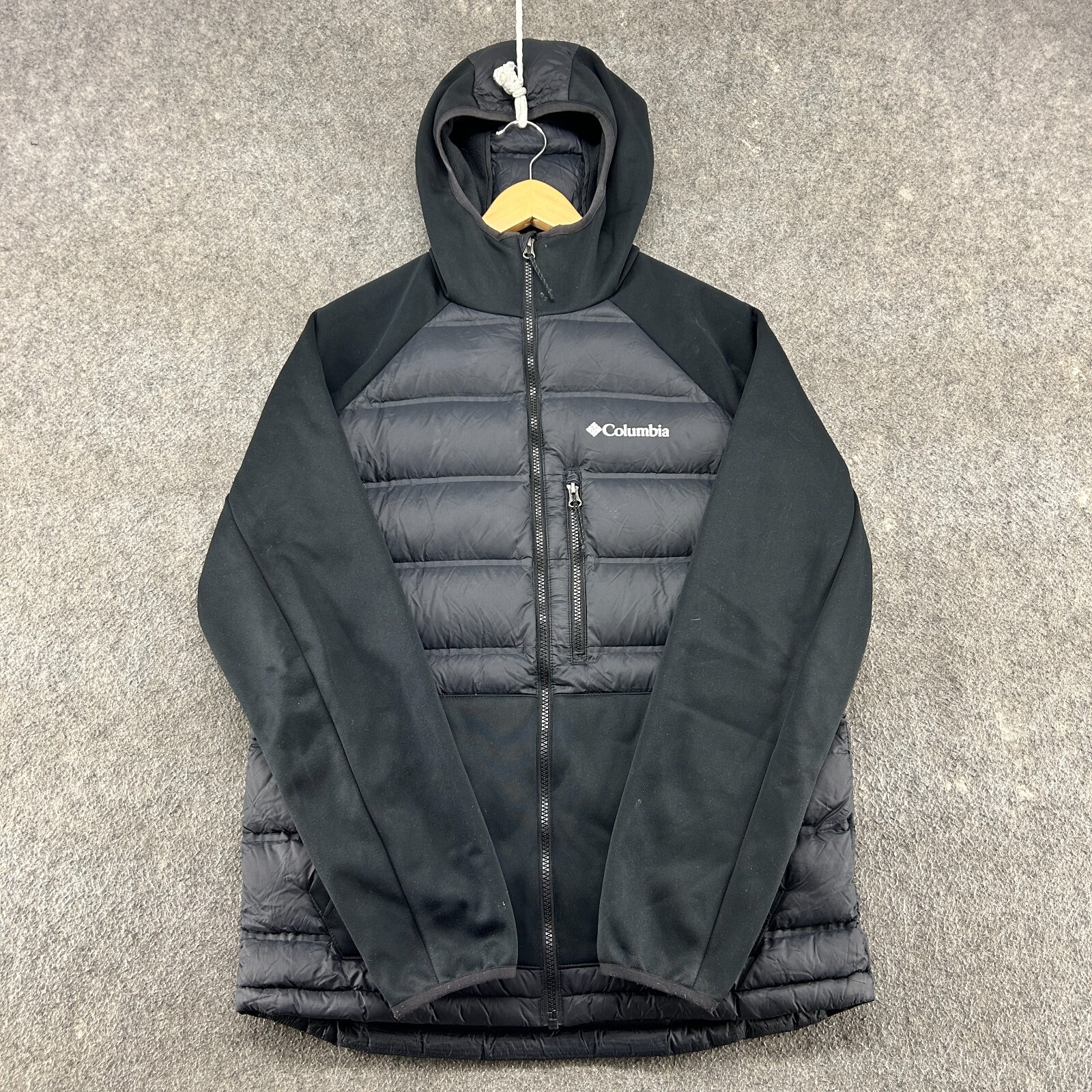 Columbia Jacket Mens Small Black Puffer Hooded Duck Down Full Zip