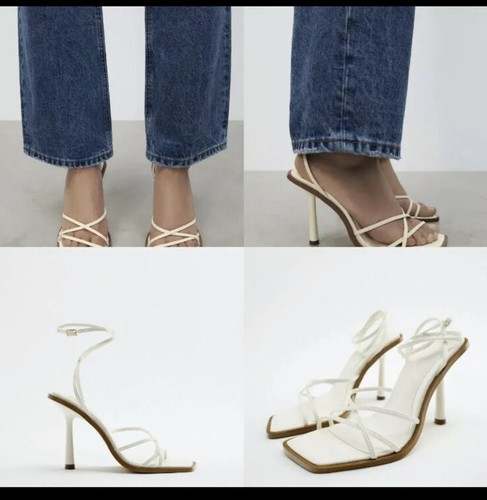 ZARA NEW HEELED SANDALS WITH TIED STRAPS WHITE 3308/910 Size 10/41