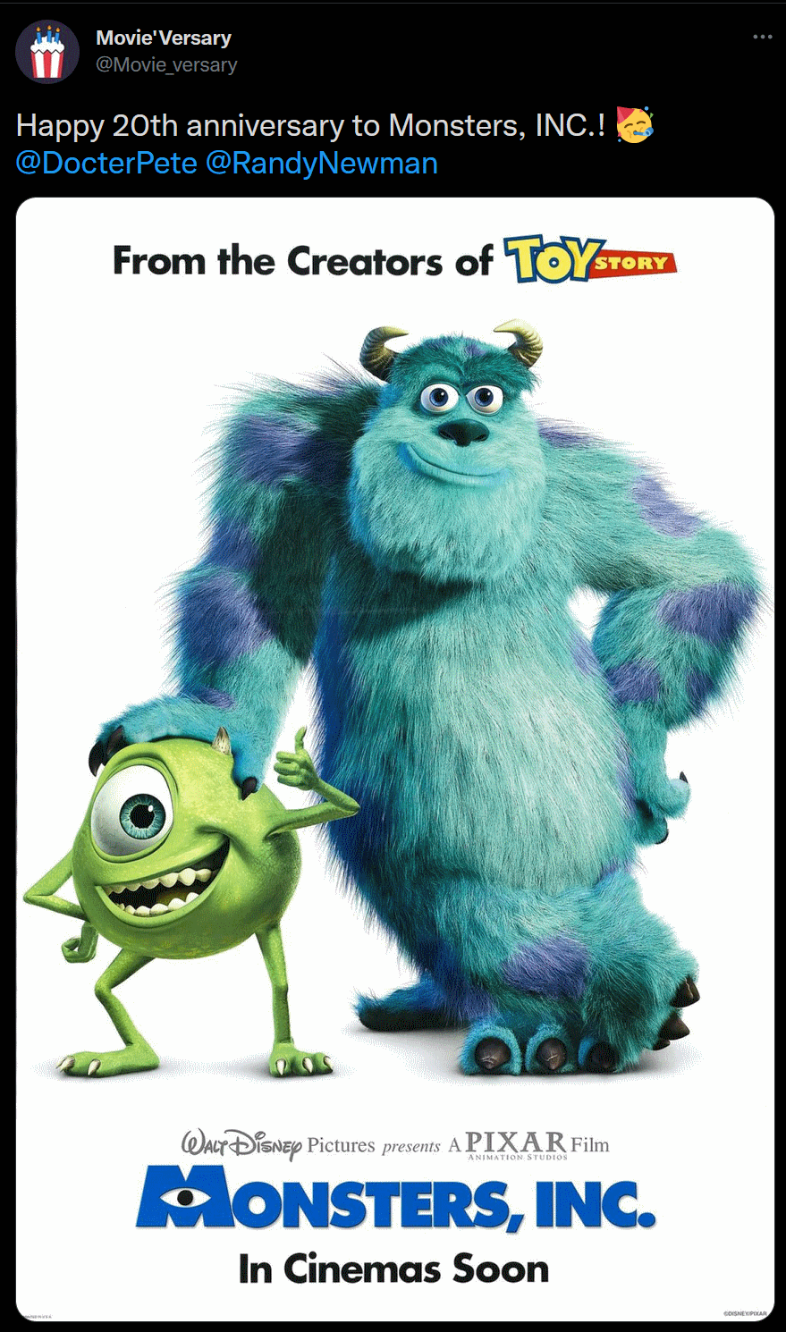 モンスターズ・インク」20周年おめでとう！ : r/Pixar