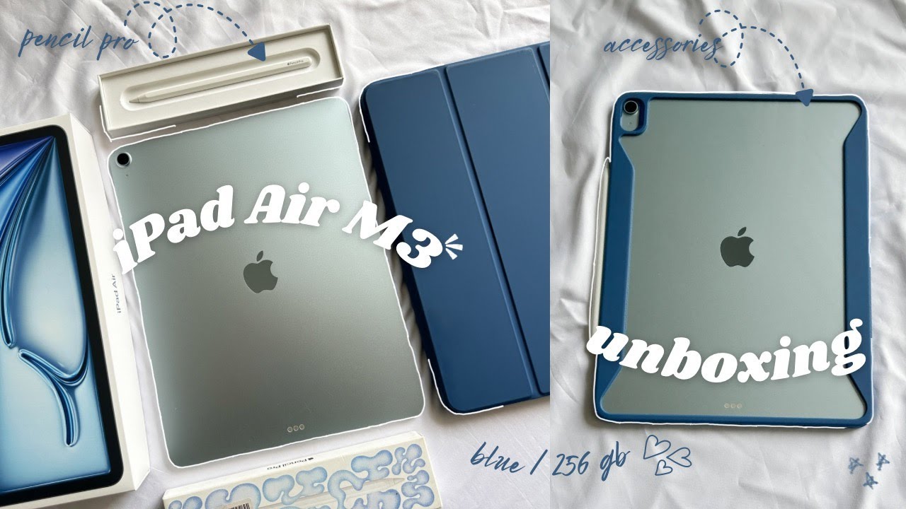 m3 ipad air 13” (blue) unboxing 🩵 | apple pencil pro +
