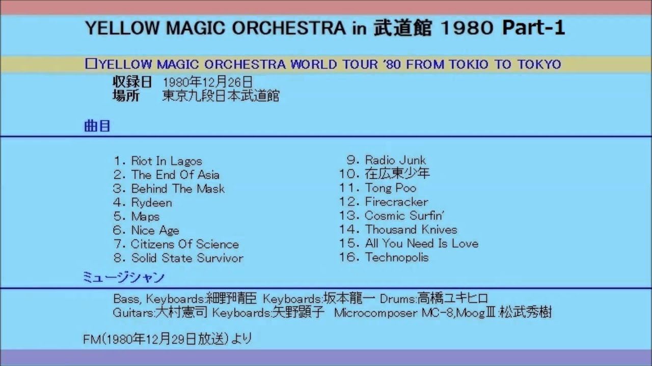 Yellow Magic Orchestra Live at Budokan, December 26, 1980 - YouTube