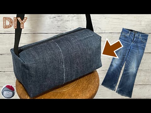 Denim remake] How to make a box-shaped shoulder bag - YouTube