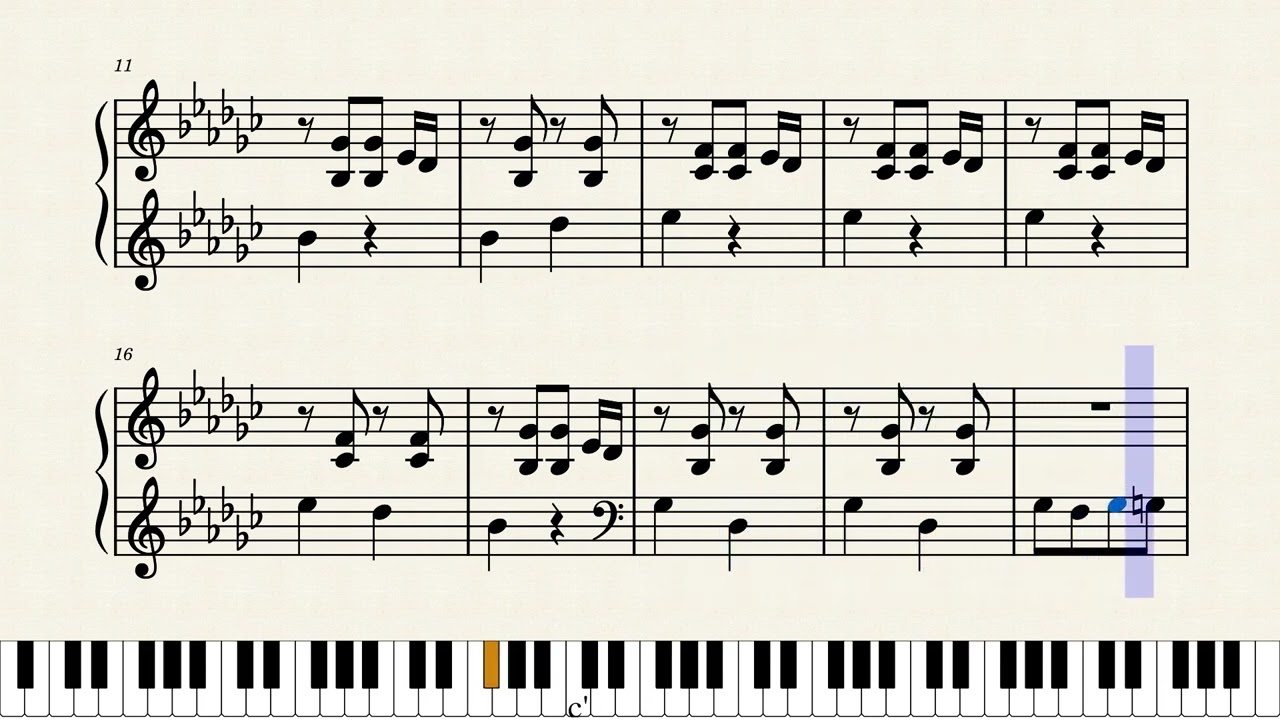 ねこふんじゃった(ピアノ楽譜）（変ト長調） - YouTube