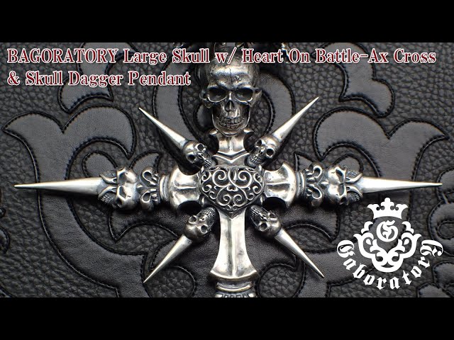 GABORATORY Large Skull with Heart on Battle Axe Cross & Skull