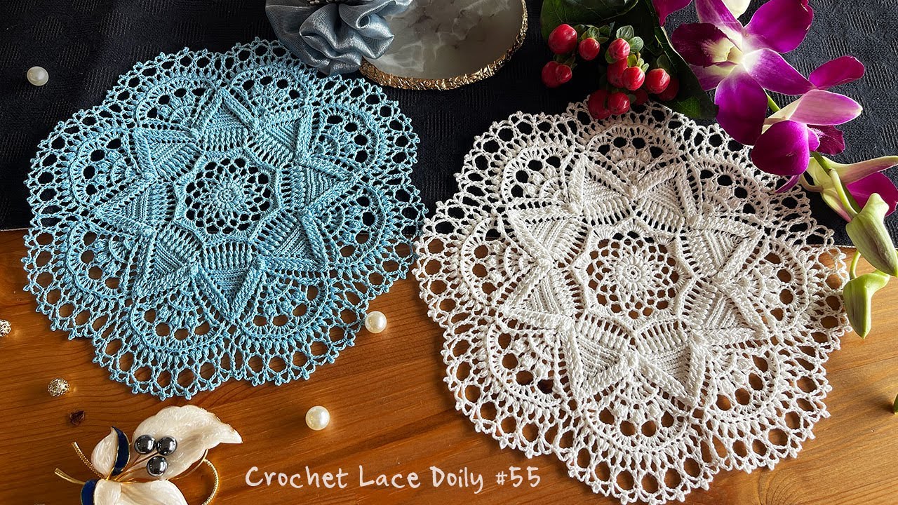 編み図を見ながら編む・レース編みドイリー No.55「冬めく星空」 - YouTube