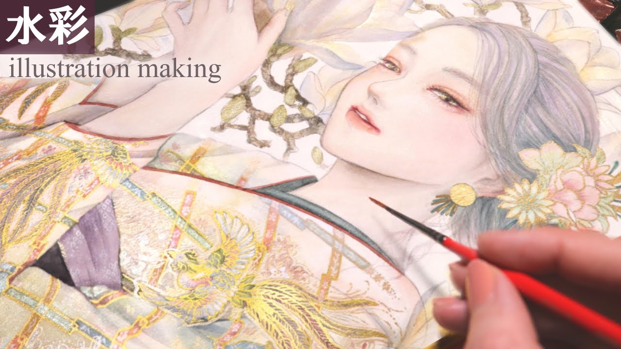 Eng sub】Kimono Girl👘✨& Yulan magnolia Watercolor painting