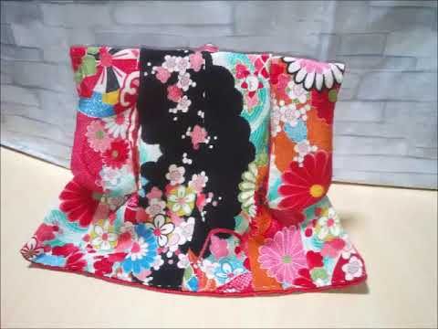 DIY ミニチュア着物【大正ロマンの大柄な花柄 空色と黒】表地と裏地の