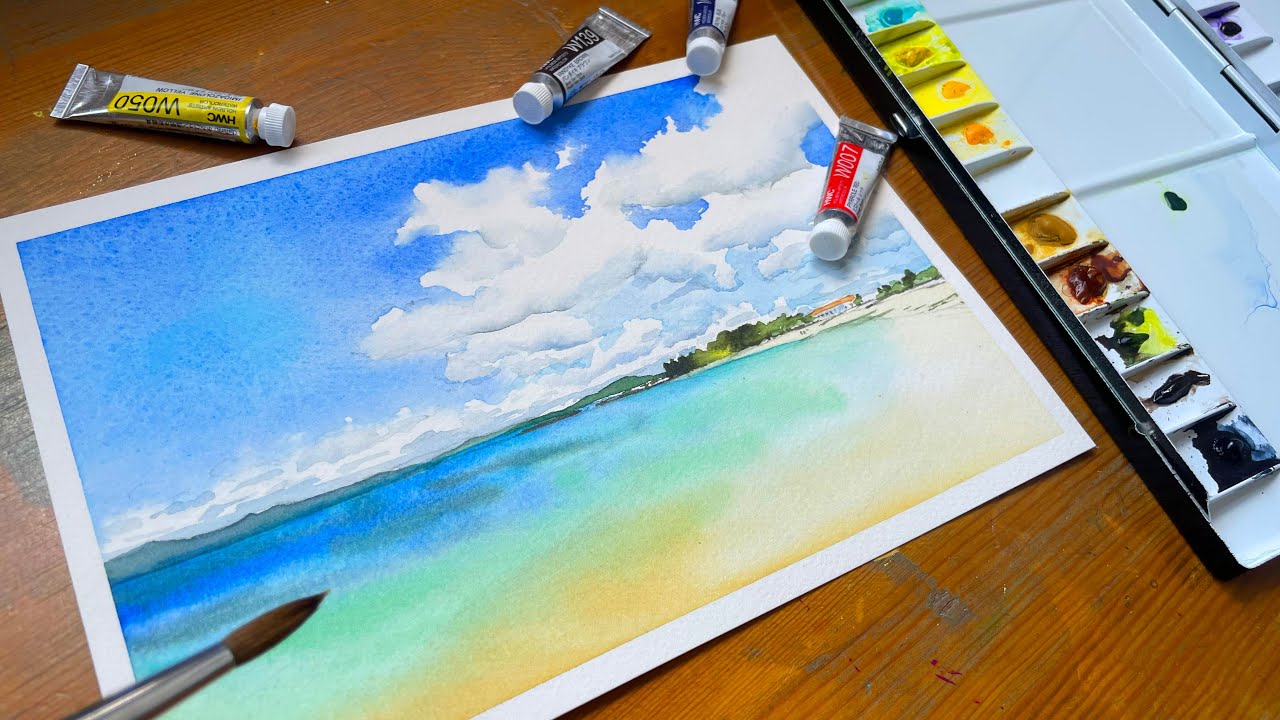 水彩画】海の描き方全プロセス【初心者も安心】夏休みの宿題にも