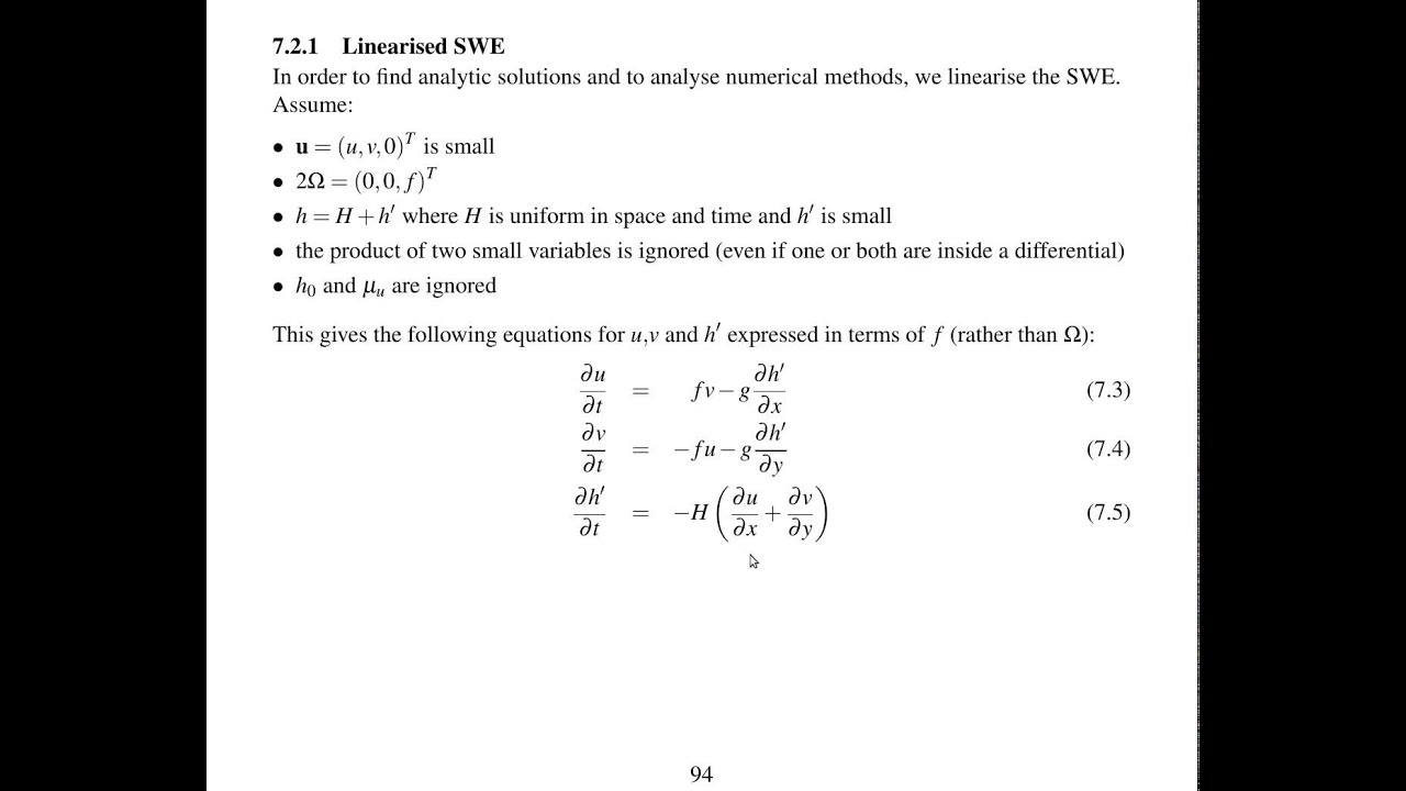 8.1 Linearisation and analytic solution of the Shallow water