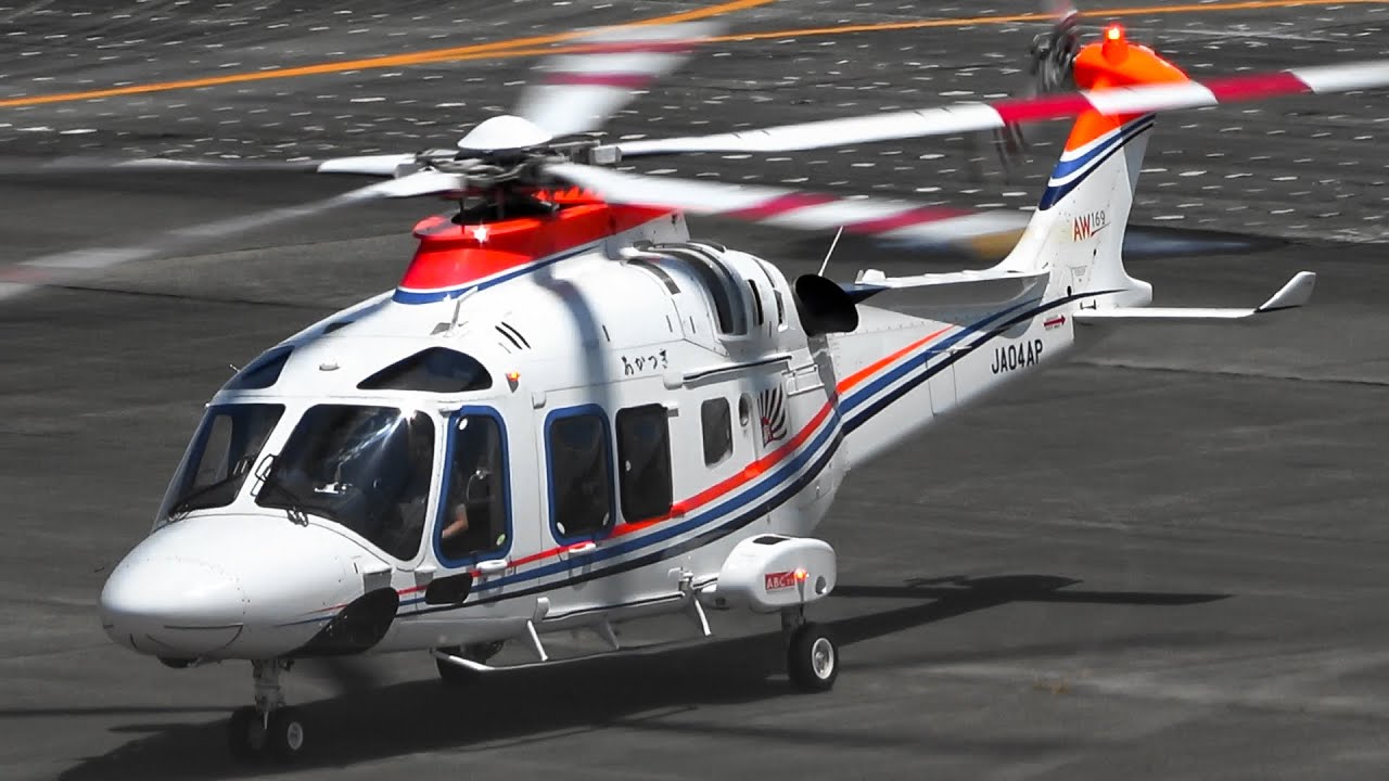 ヘリコプター レオナルド AW169 JA04AP 名古屋空港 2024/6/16 - YouTube