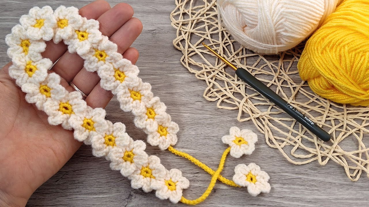 🌼 Easy Crochet Chamomile Flower Headband (Chamomile Flower Crown