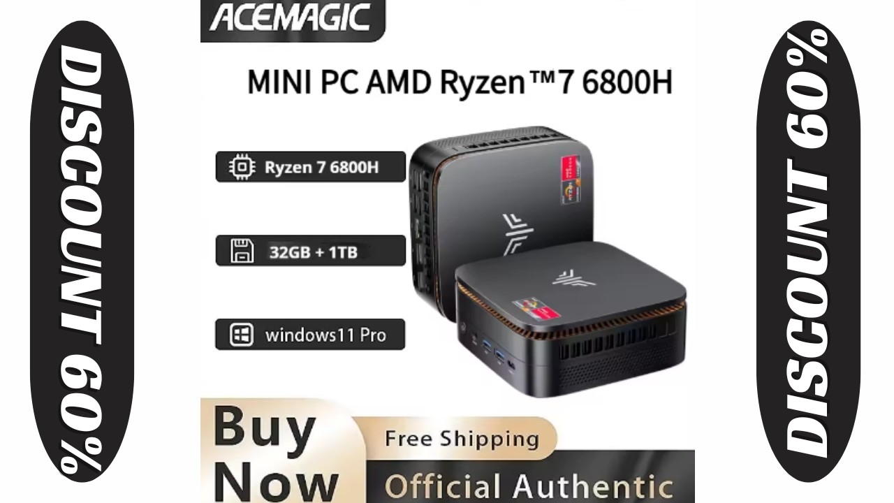 Mini PC with AMD Ryzen 7 6800H, 32GB RAM 1TB SSD, Preinstalled
