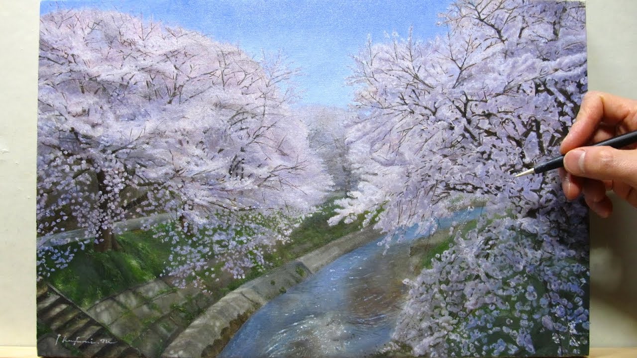 油絵-タイムラプス】桜並木を描く Oil Painting - TimeLapse ｜ Cherry
