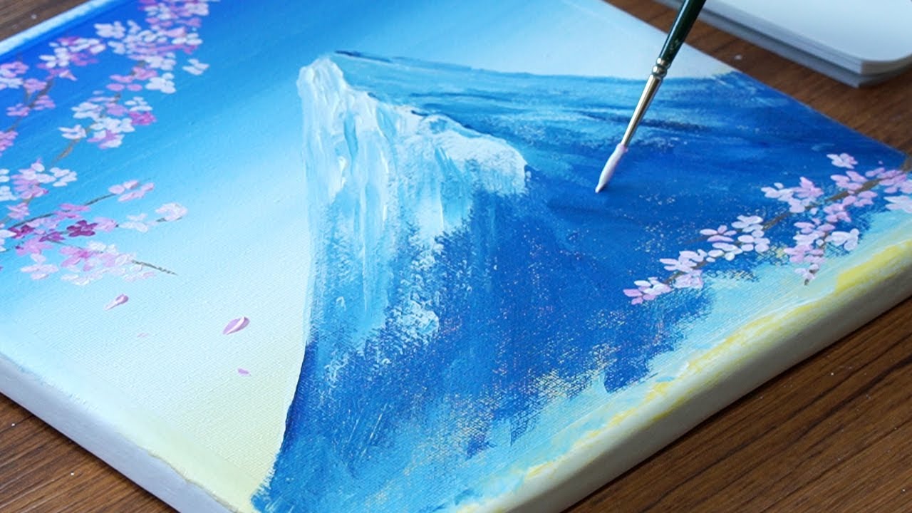 How to easily draw Mt. Fuji in spring with acrylic paint | Acrylic